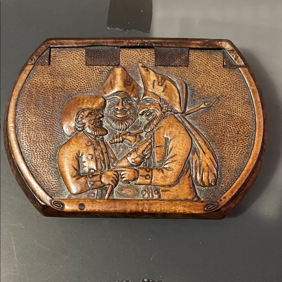 Antique Rustic Brown Carved Plaque Box